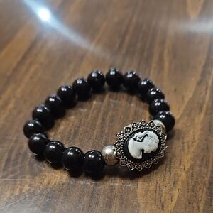 Black Beaded Bracelet with Cameo Charm